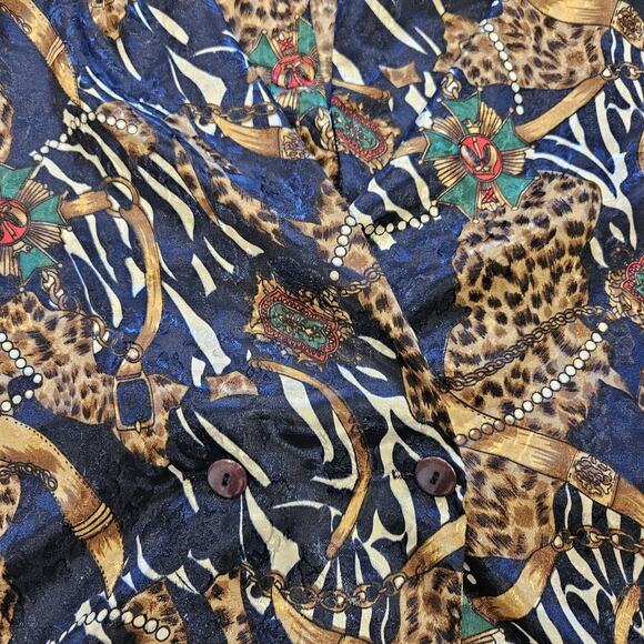 Vtg Norton McNaughton Animal Print Satin Blazer Womens 16 Cheetah Chains Artsy - Picture 3 of 10